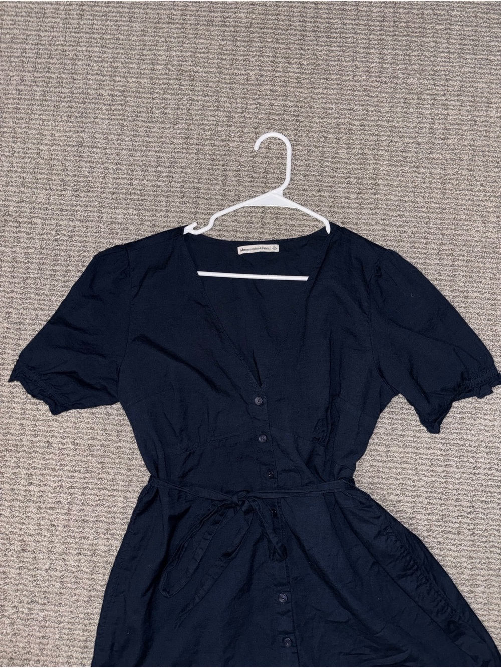 Abercrombie & Fitch Navy V-Neck Button-Front Midi Dress